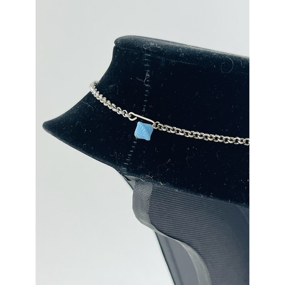 Vintge Silver Tone Blue Flower Lucite Acrylic Rhinestone Necklace Riveted Coro ? - Picture 15 of 16